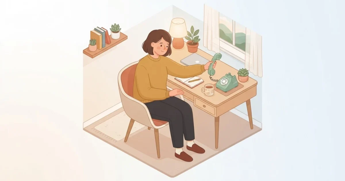 Isometric illustration of a person calling a problem gambling helpline for support